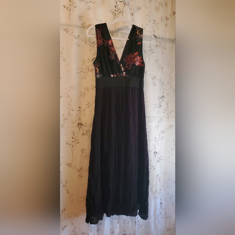 Lapis Black Maxi Dress with Floral Design